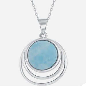 Caribbean Treasures Triple Wave Larimar Pendant Necklace in Silver. NWT